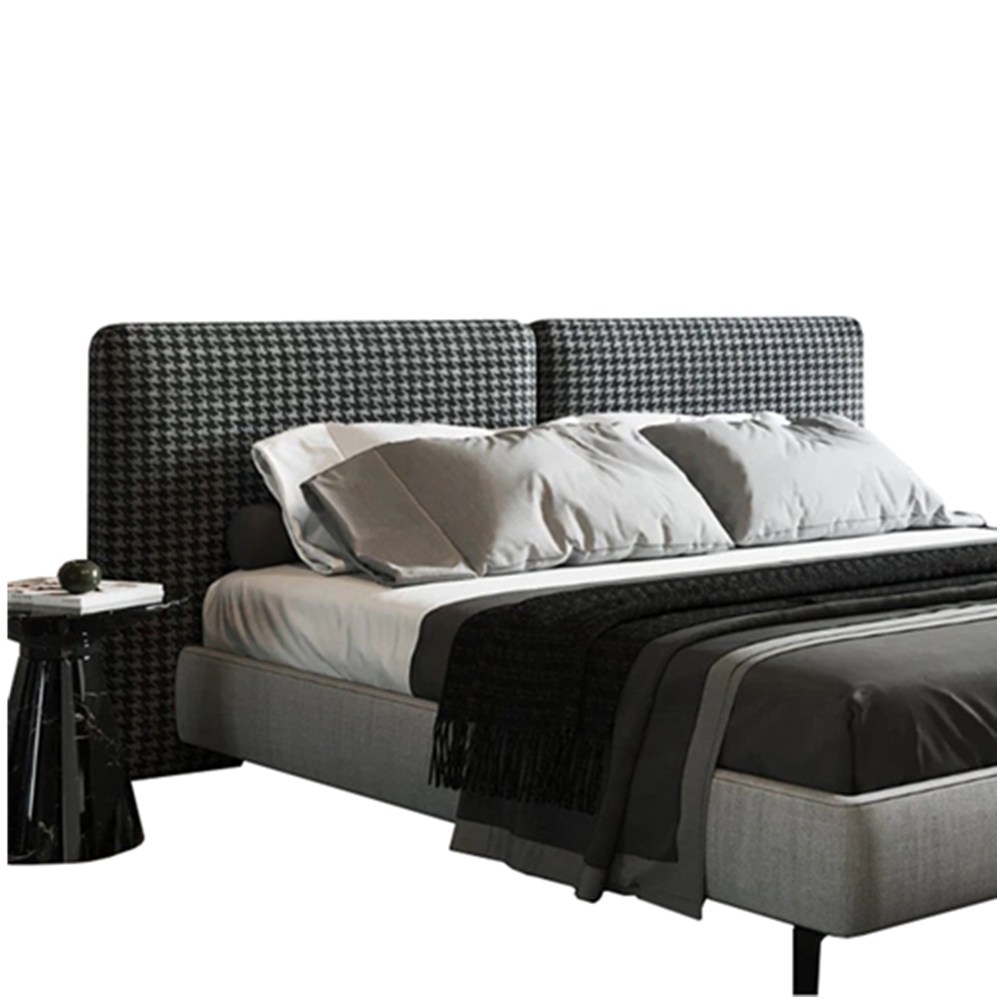 Modern luxury king queen hotel fabric upholstered bed frame