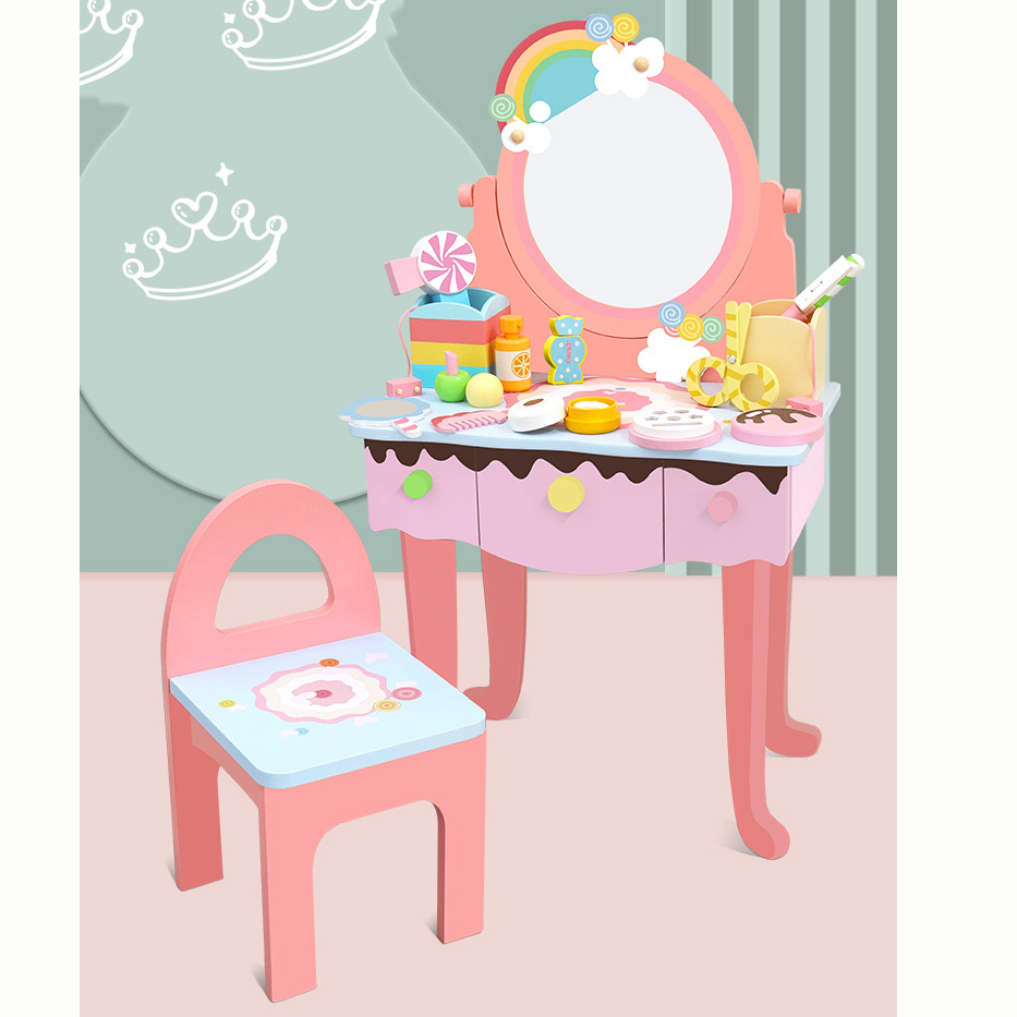 Новые игрушки для ролевых игр sillas para bebe, Радужный туалетный столик для макияжа, деревянный стол, комплекты детской мебели