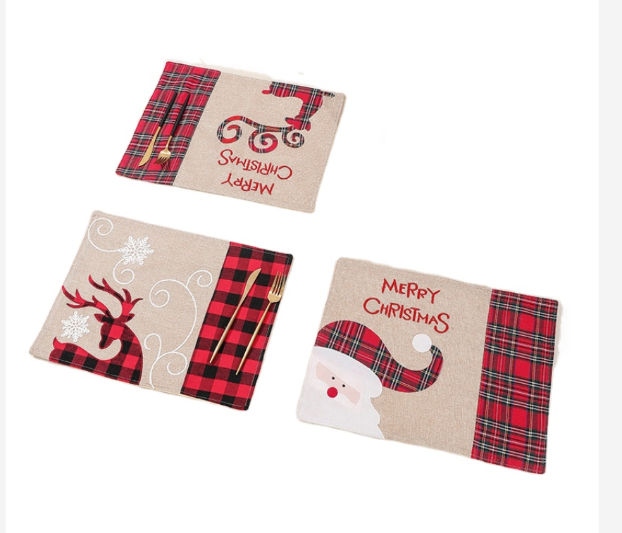 Christmas deer placemat Table Mats Merry Xmas Placemats Dining Room Kitchen Table Decor New Santa Claus Elk Linen Placemat