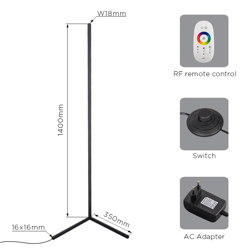 Dimmable Modern Designer Corner Standing Nordic Luxury T LED RGBW Floor Lamp with Remote Control
