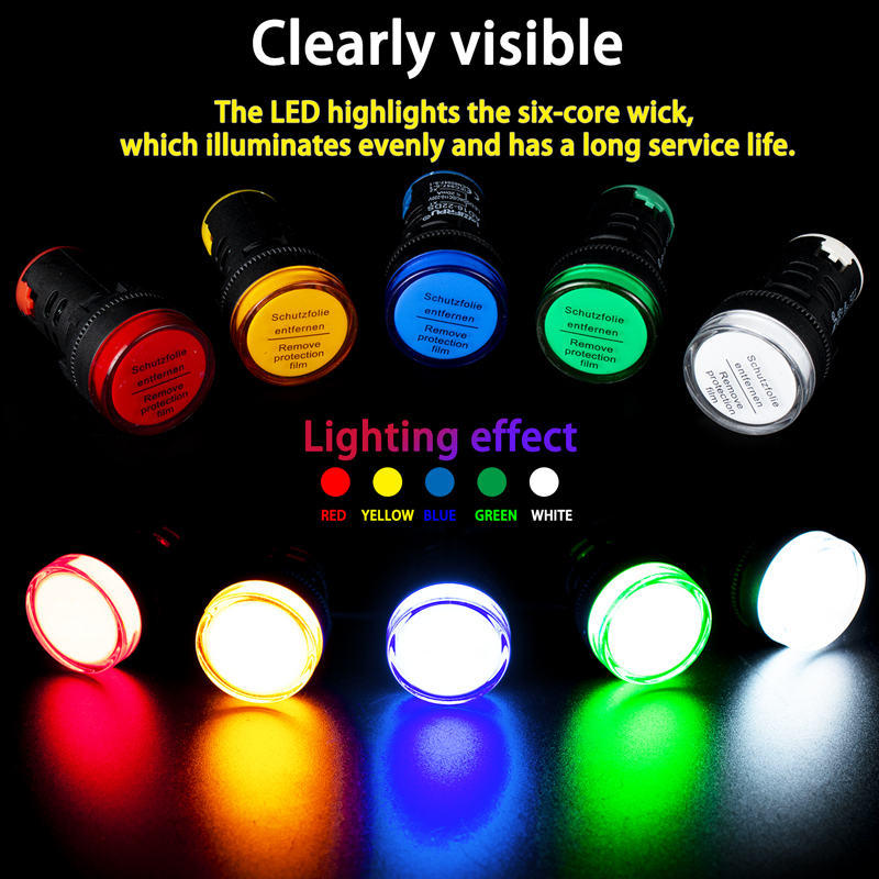 AD16-22DS Panel Mount 22mm LED AC DC 6V 12V 48V 110V 220V 380V Equipment Signal Pilot Lamp Indicator LED Light