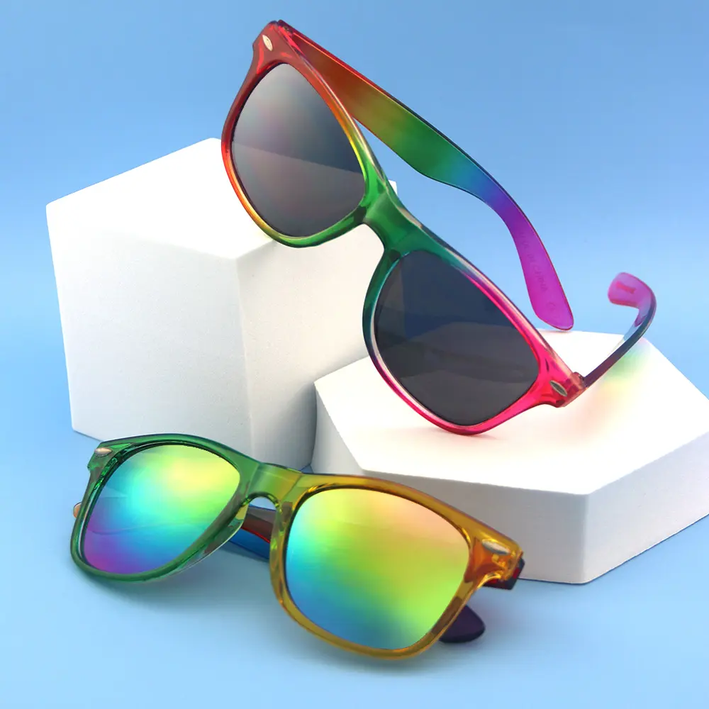 Sunglasses Manufacturer 2022 Unisex Rainbow Frame Sunglasses Custom Logo Colorful Sun Glasses Rainbow Sunglasses