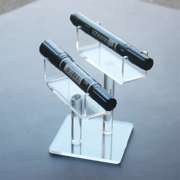 Transparent 2 Tiered Acrylic Pen Display Stand Standing Cosmetic Holder For Home