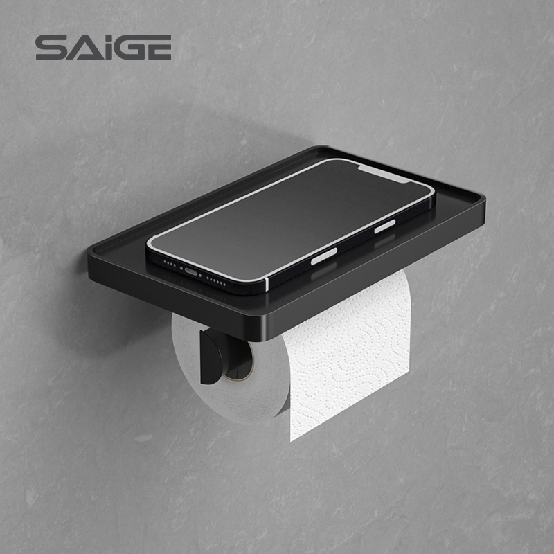 Новый настенный черный держатель Saige для туалетной бумаги в ванную комнату с полкой для телефона для дома