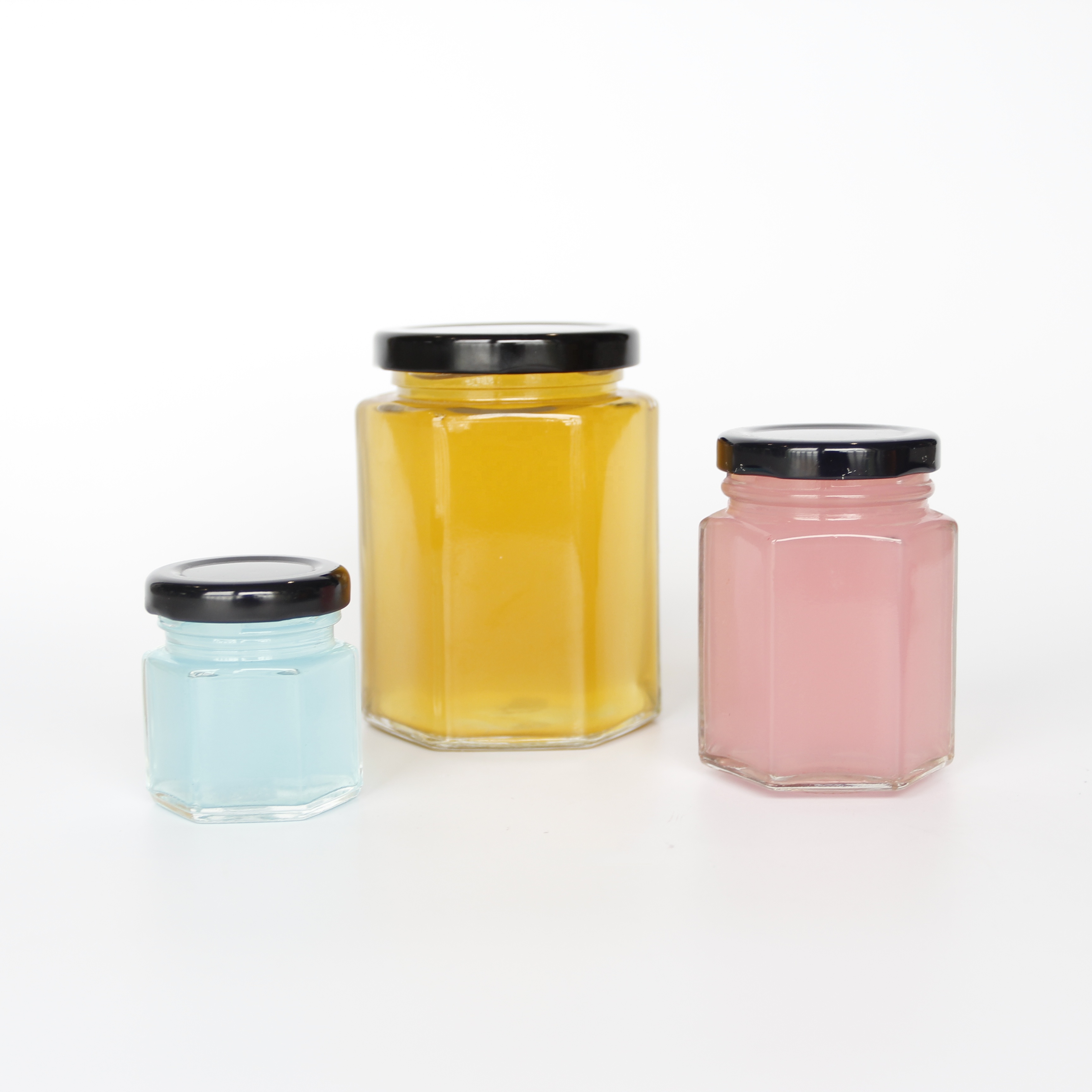 New Arrival 65 ml Hexagonal Family Size Jar Glass With Metal Lids Food Container