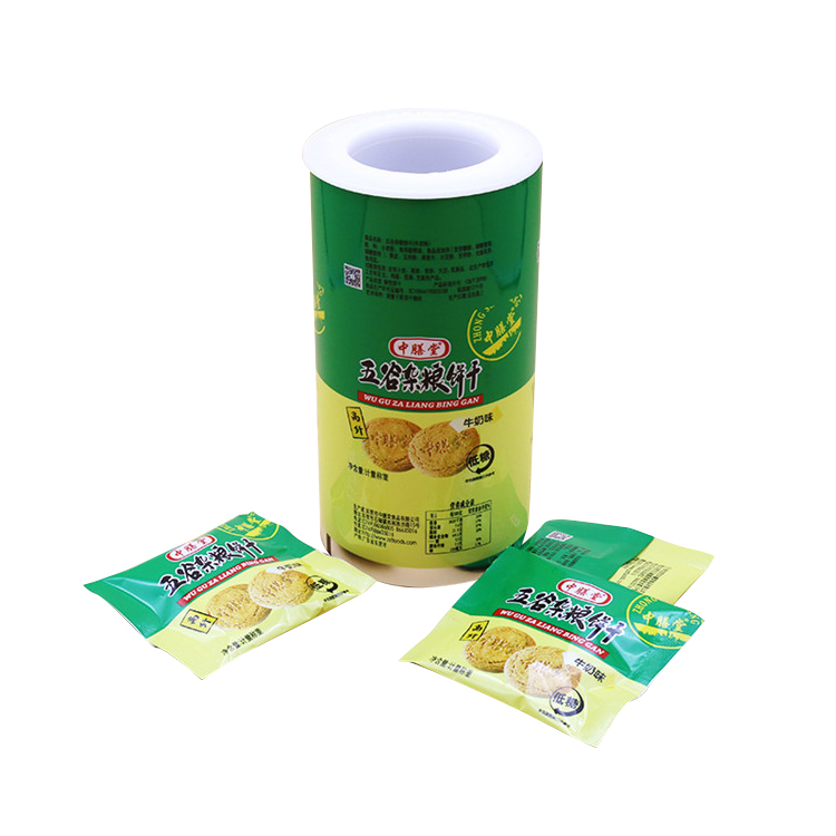 food grade colorful gravure printing biscuits snacks bag plastic packaging film roll
