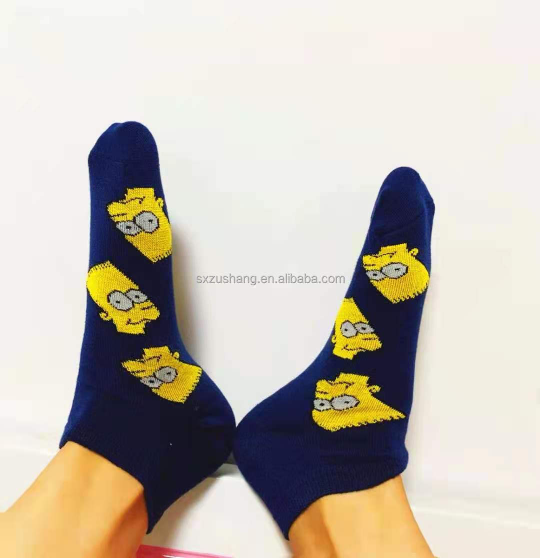 Hotsale high quality 100%Combed cotton cartoon women girl ankle character simpsons socks