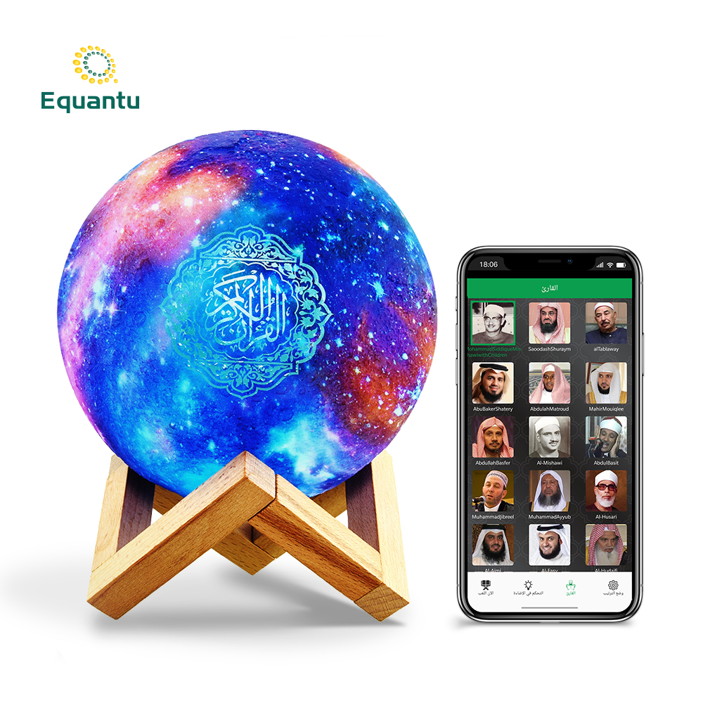 Equantu QB512 app mp3 скачать Исламский Коран с синими зубьями динамик Сенсорная луна лампа Коран плеер