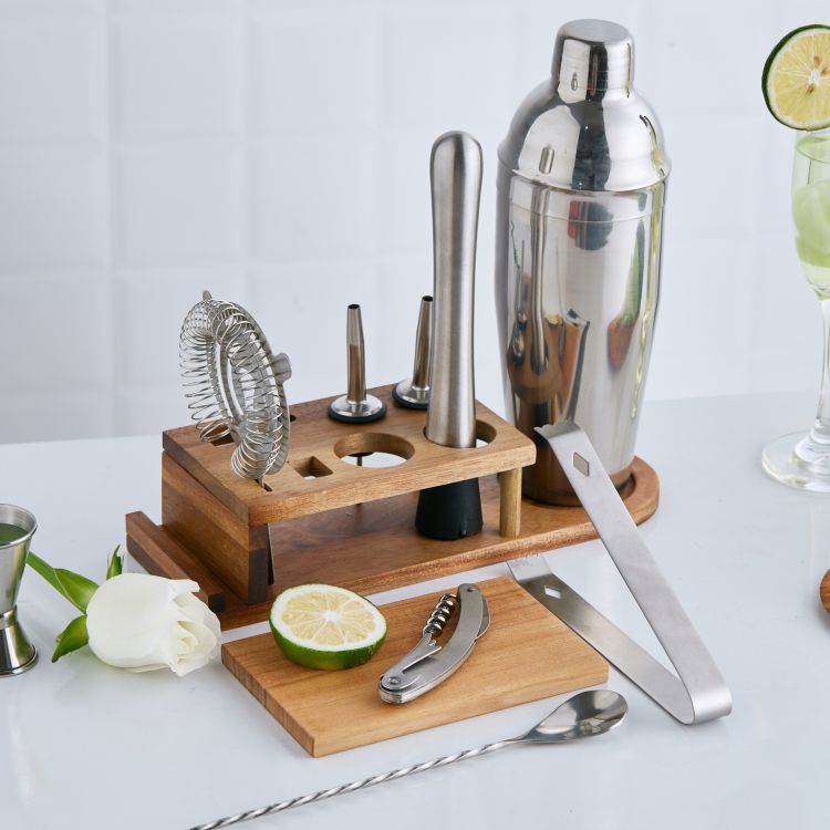 Customized 11-pieces Portable Bartender Kit Stainless Steel Bar Accessories Cocktail Shaker Gift Set