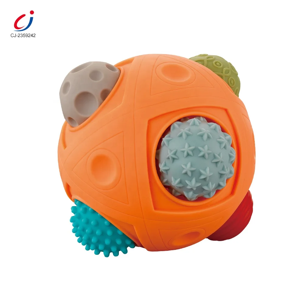 Chengji hot selling baby toddler money saving pot toys montessori silicon toys sensory balls for baby