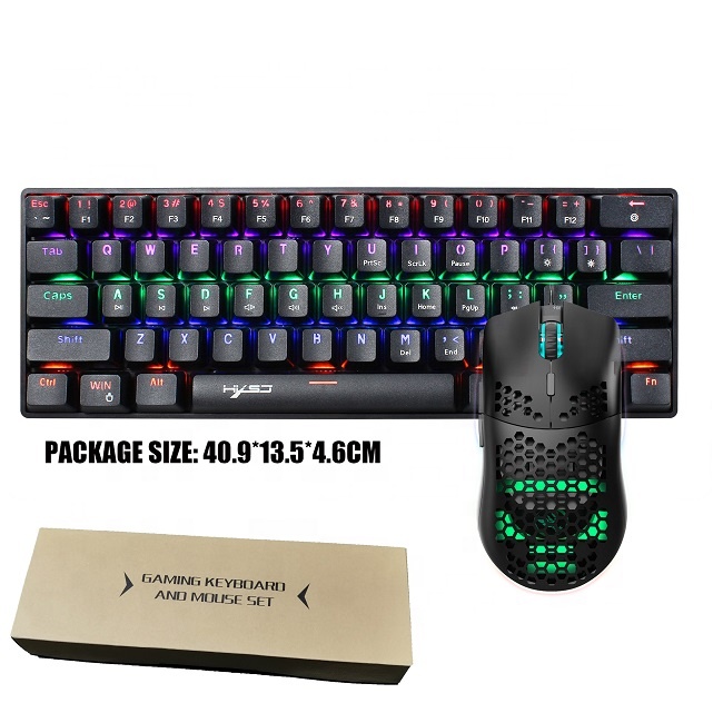 RGB-мышь с отверстиями, 61 клавиша, Проводная Механическая игровая клавиатура, мышь, комбо