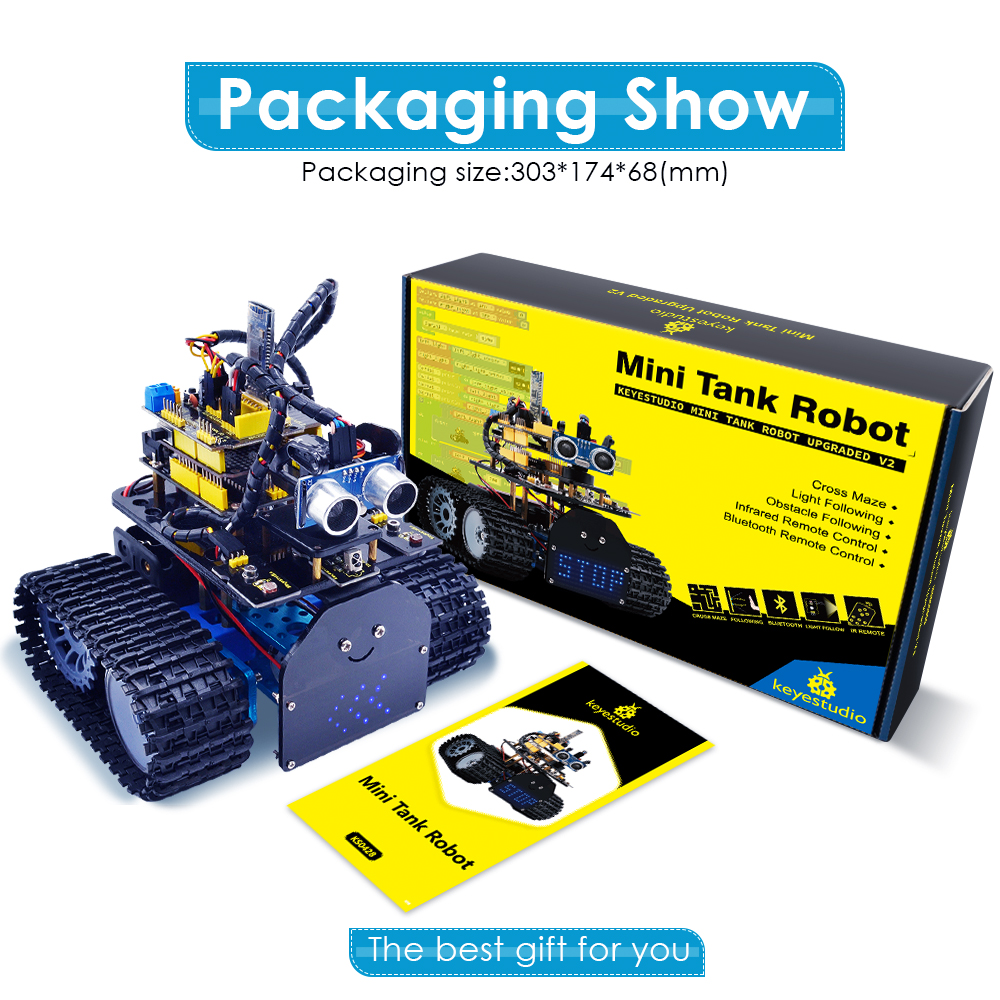 Keyestudio DIY мини-танк V2.0 умный робот автомобильный комплект для Arduino Robot STEM/смешанные блоки кодирования/Поддержка IOS и Android APP