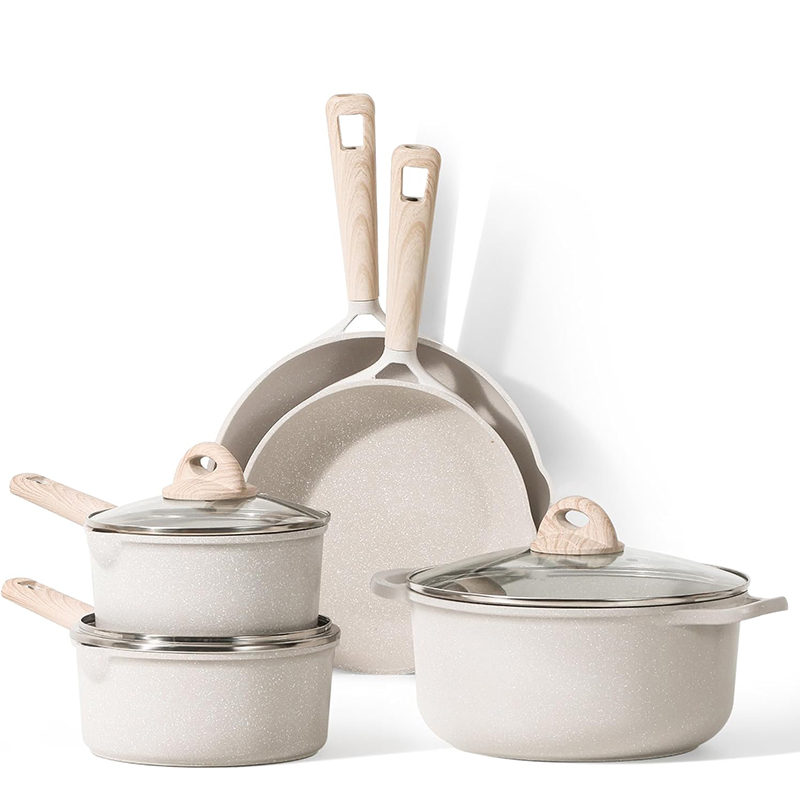 8PCS White Cheap Non Stick Granite Forged Die Cast Cookware Set Kitchenware with Glass Cover
