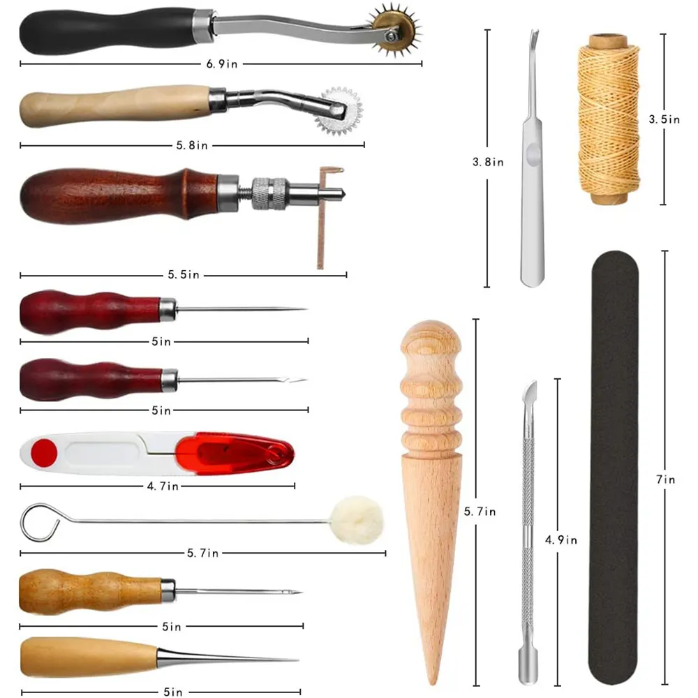 31pcs Leather Tool Kit Repair Sewing Kits With Groover Awl Waxed Thread Stitching Hole Punch Leather Working Tools Supplies