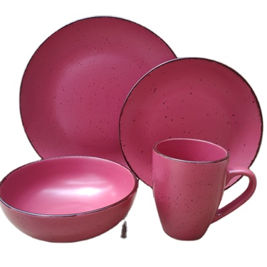Wholesale Red Matte Frosted Glazed Stoneware 16 pcs Dinner set in stock