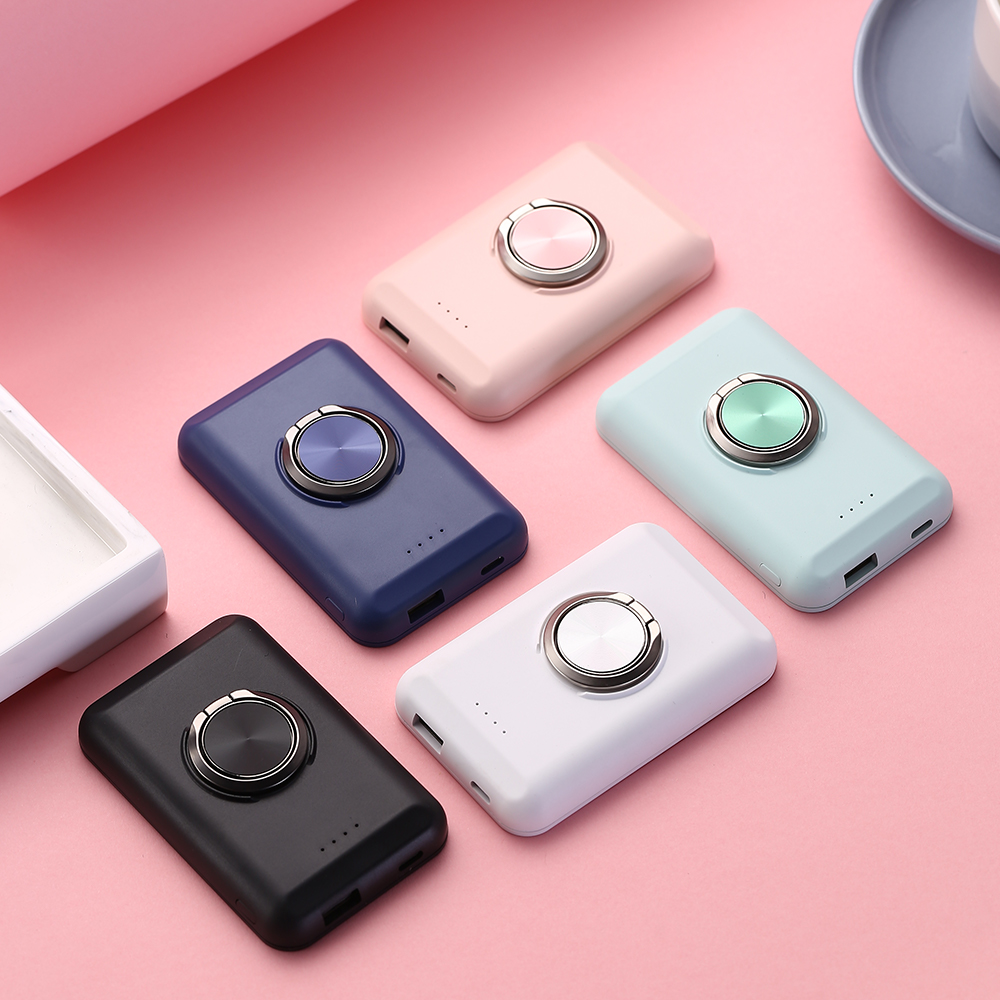 Маленький размер Power Banks 5000 мАч Мини Тонкий Магнитный внешний аккумулятор беспроводной внешний аккумулятор с кольцом для iphone 12