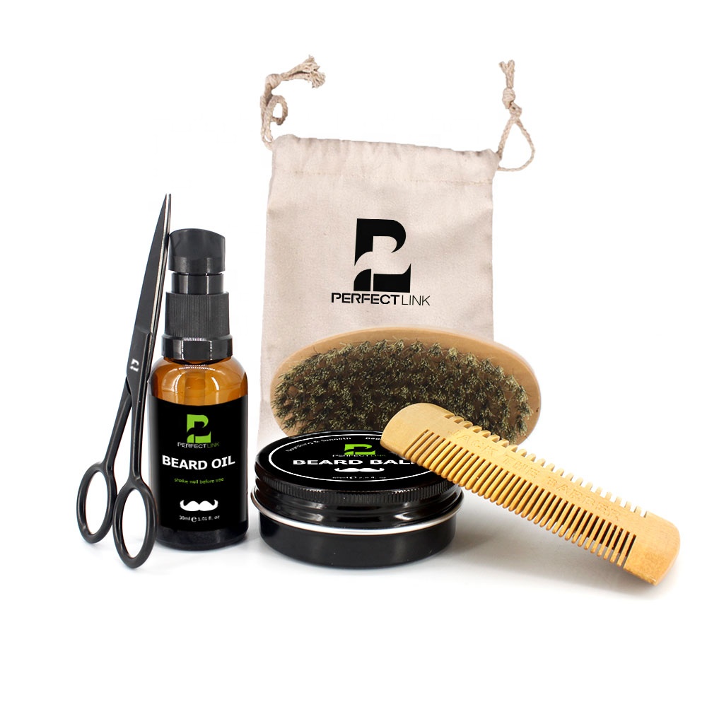 Hot Selling Private Label 7pcs Hair Beard Care oil Grooming Balm Set Organic Beard Growth Kit For Men