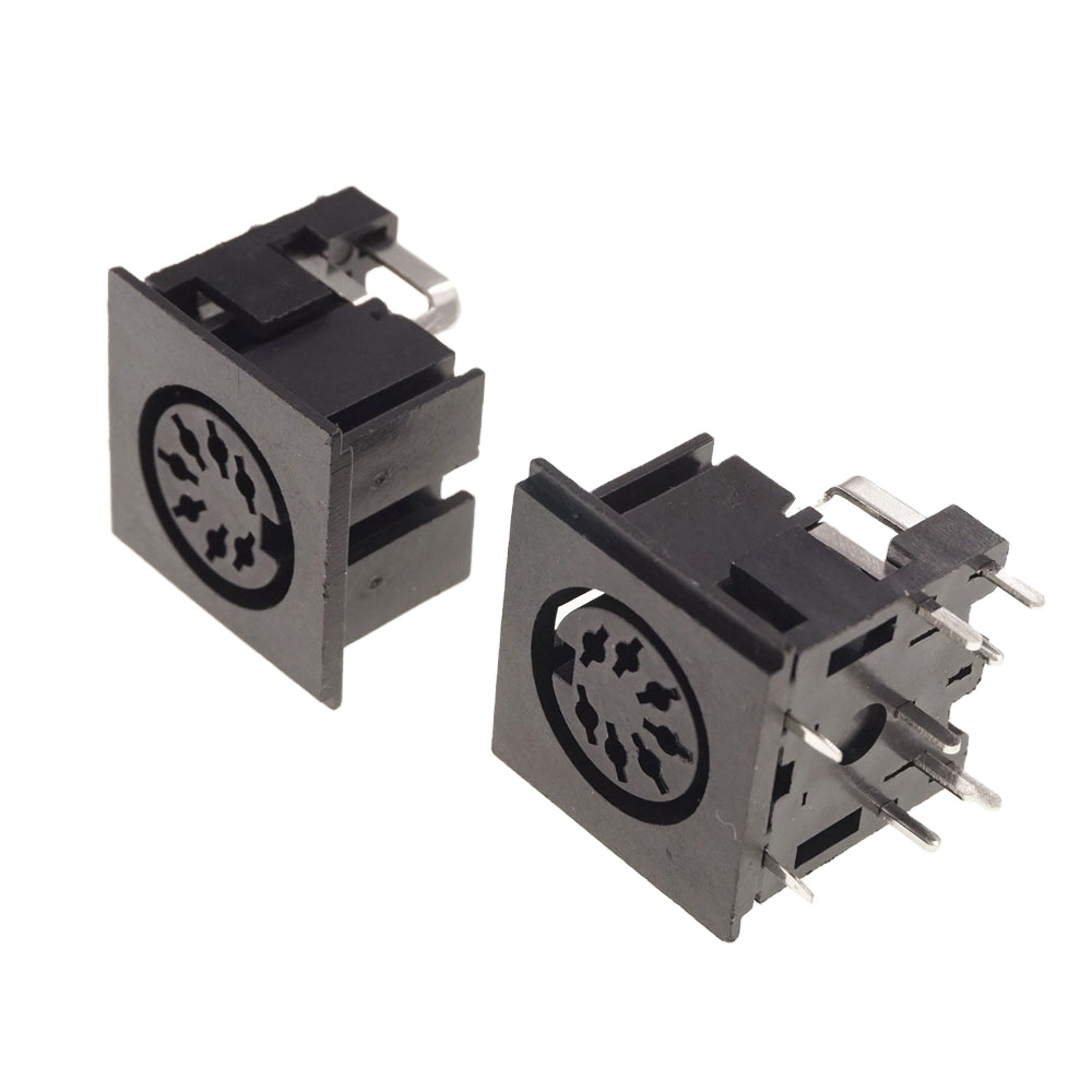 Circular Din Connector Receptacle 7 Pin Female Socket PCB Solder Right Angle Through Holes 100V 2A rated SDS-J Power Jack