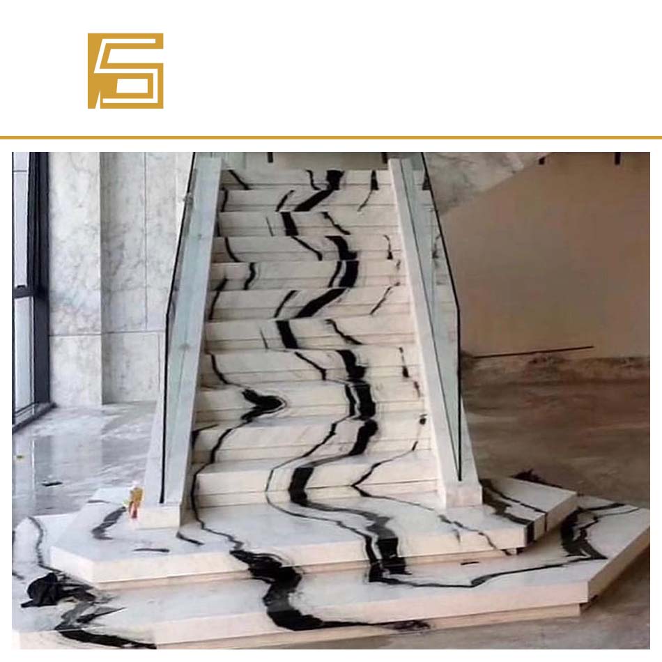 Panda White Marble Stair White Marble Bookmatch Slab Wall Shower Flooring