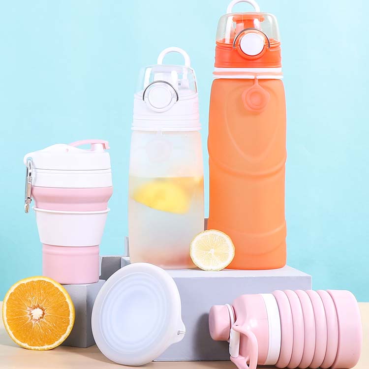 Складная Силиконовая Спортивная бутылка для питьевой воды с логотипом заказчика, складная бутылка для воды
