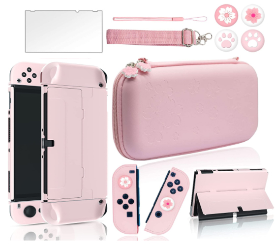 Милый розовый чехол для Nintendo Switch, для путешествий, жесткий защитный комплект аксессуаров со стеклянной защитной пленкой для большого пальца