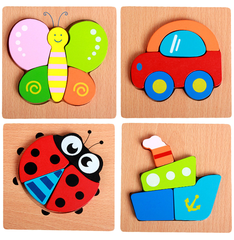 2021 New Custom Wooden 3D Puzzle Jigsaw Toys Cartoon Animal Vehicle Wood toddler Puzzles for Kids Children