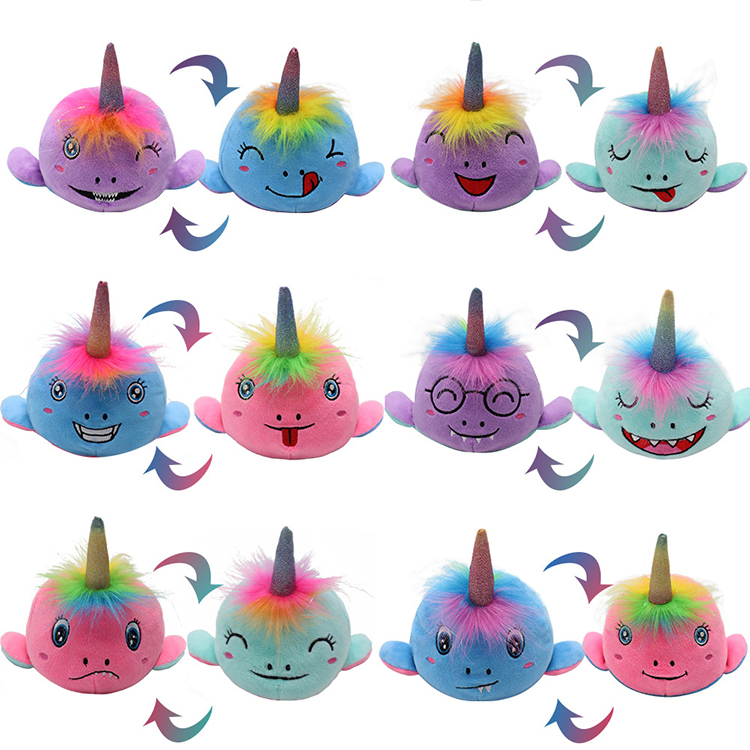Free Shipping Stuffed Double Sided Doll Flip Whale Doll Single Horn Reversible Narwhal Plush Pillow Plush Toy