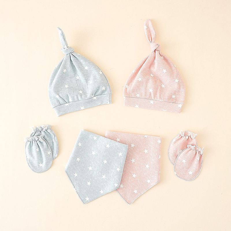 Cotton Beanie Girls baby three-piece drool towel anti-scratch glov turban hat Newborn infant cap Headband for Newborn Toddler