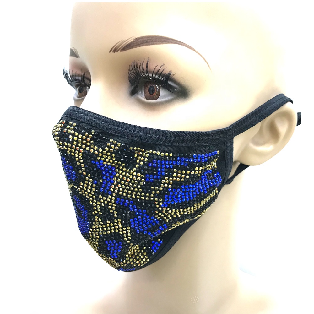 S422 2021 новые леопардовые кристаллы facemask хлопок Многоразовые facemask Стразы Блестящий Алмаз Леопардовый facemask