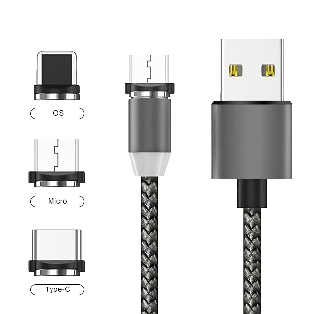 1 м 360 градусов LED магнитное зарядное устройство 3 в 1 Магнит usb кабель для Iphone Android