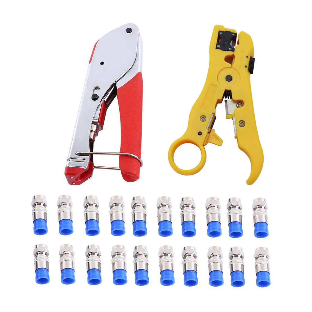 F Head Press Plier Crimping Pliers Coaxial Cable Wire Kit Crimping Tool Crimper Alicate Stripping Spanner Seperator Set