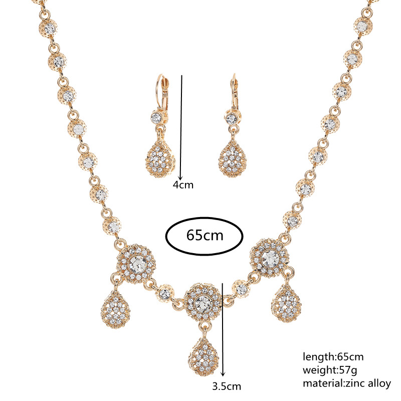 Wholesale High Quality Wedding Bridal Jewelry Set Rose Gold Crystal Necklace And Earrings Set