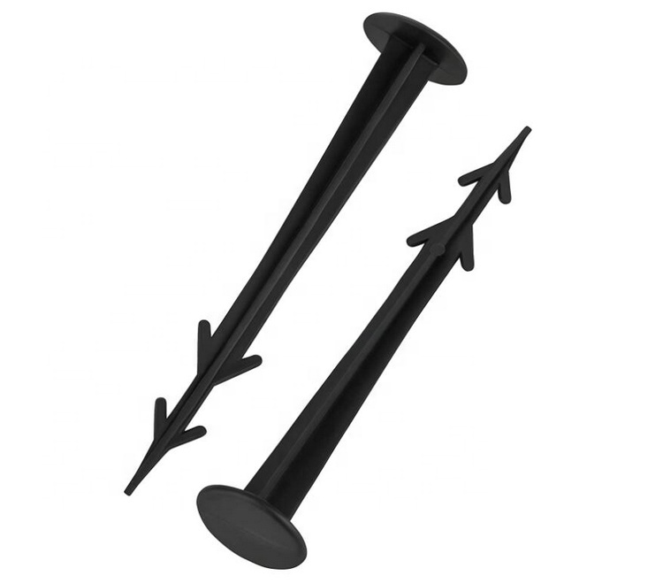 Black plastic garden securing pegs L12 cm UV stabilised and rot proof heavy duty ground anchors membrane weed fabric netting