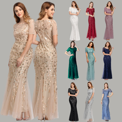 Free Sample Best selling organza sequin infinity dress long wedding leaves mermaid bridesmaids dresses 2021