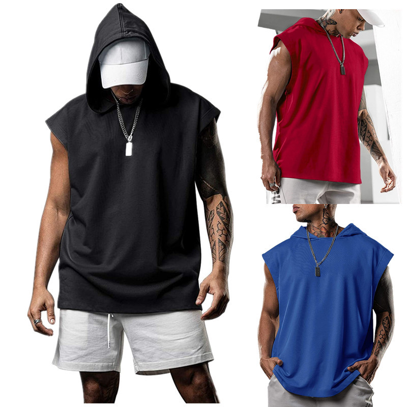 2021 Men's Waistcoat Loose Pullover Sports High Elasticity Men T-shirt Casual Sleeveless Men Hoodie