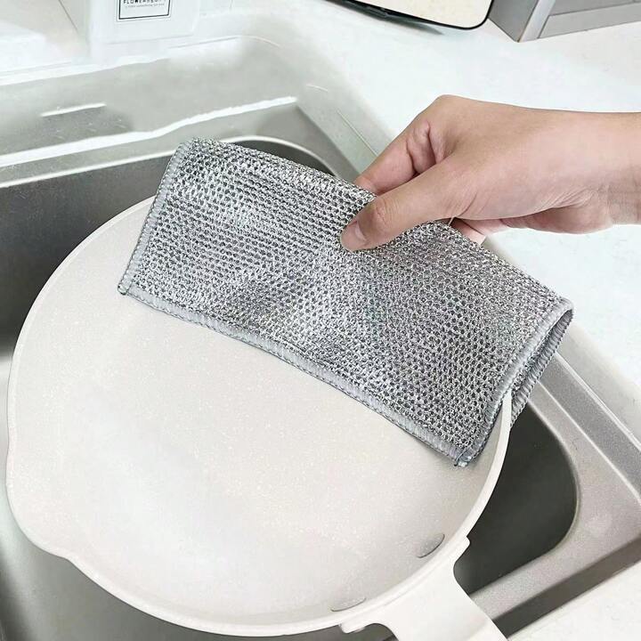 Multipurpose Reusable Scrubbing Wire Rags Scrubber Kitchen Steel Wire Dish Towel Microfiber Dish Cloths Wire Dishwashing Rag