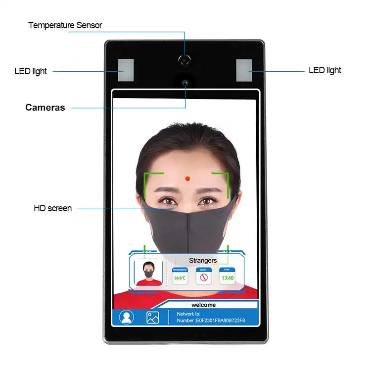 8 Inch Ai Biometric Thermal Temperature Face Recognition Security Thermometer Camera Door Access System