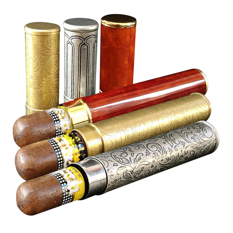 Monsoon portable cigar tube single portable moisturizing cylinder wind pure copper carved cigar box 1 Pack