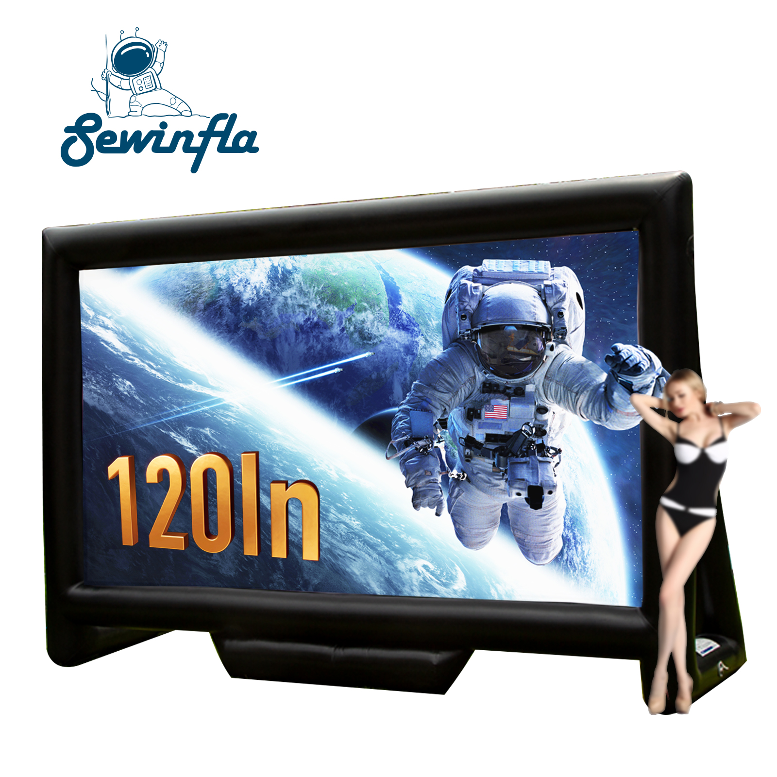 Sewinfla 12 футов-герметичный надувной экран для видеосъемки с модернизированным дизайном-не нужно надувать-поддерживает переднюю и заднюю проекцию