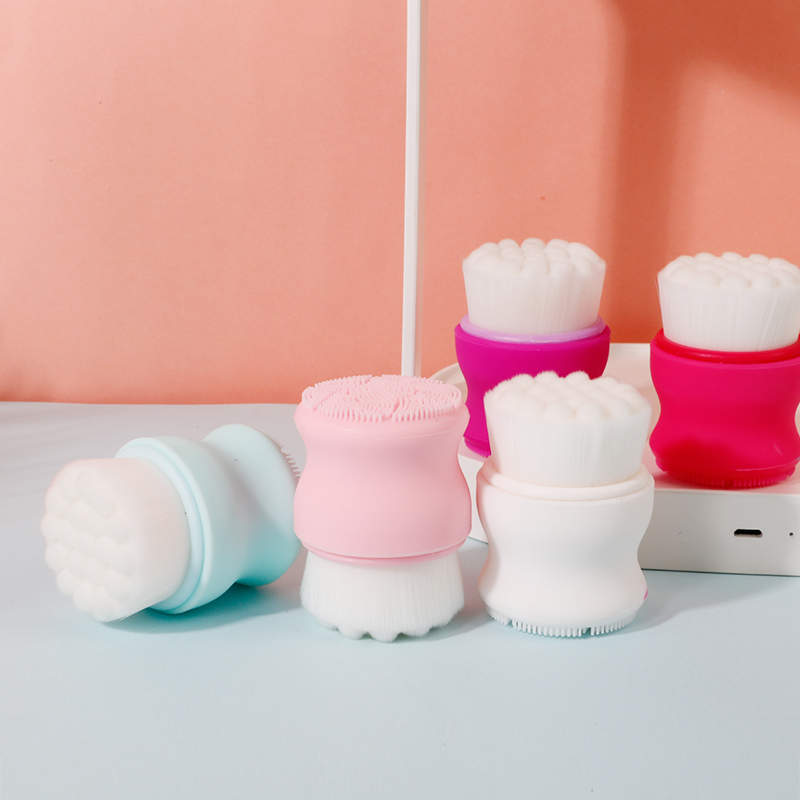 Factory supply Silicone Double-sided Exfloating Face Cleansing Double Sided Head Manual Facial Cleansing Brush Massager
