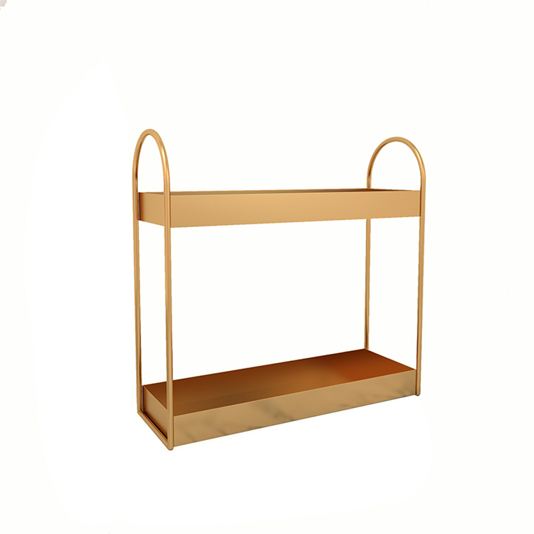 Customized Luxury Bathroom Table Top Gold Metal Cosmetics Storage Rack Eco-friendly 2-tier Storage Rack