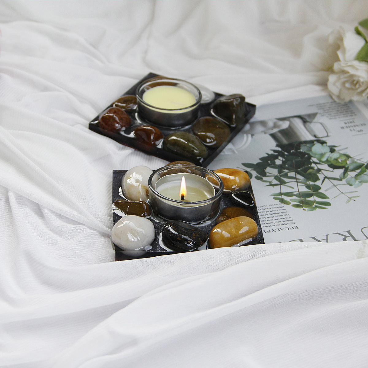 wholesale promotion home decor hand crafted cobblestone resign tea light scented candle Holder for air freshener