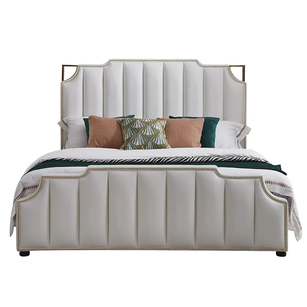 Modern style Luxury design bedroom furniture White Leather Bed upholstered headboard bedroom sets