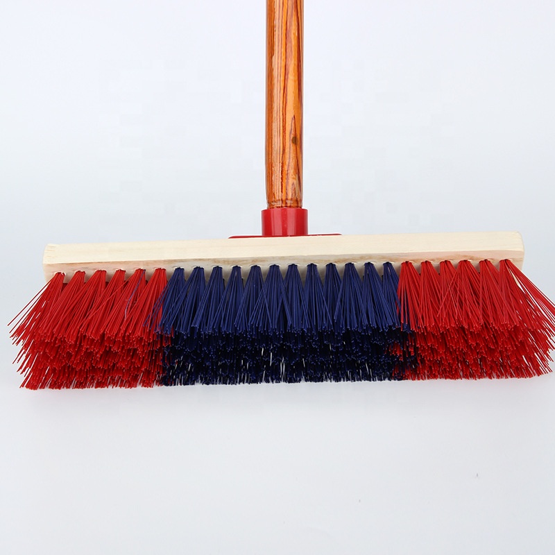 40cm wood pvc coated handle floor brush broom for ceramic tile and cement floor