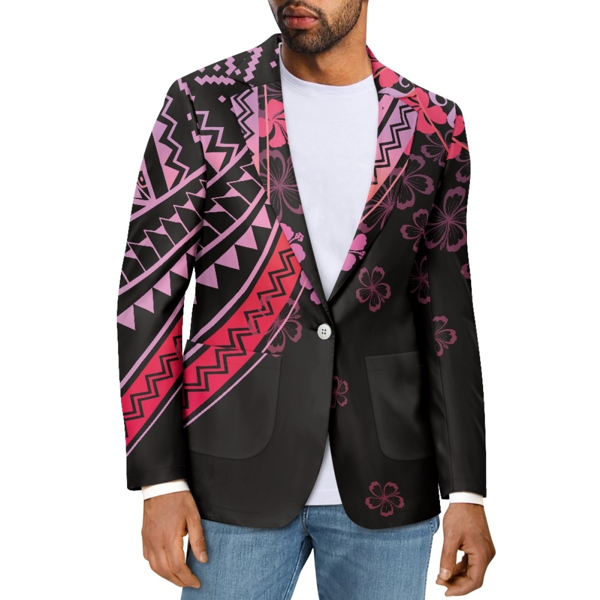 High Quality Custom Made Polynesia Tribal Print Loose Slim Fit Men's Suits Blazer Print On Demand Men's Jacket Suit