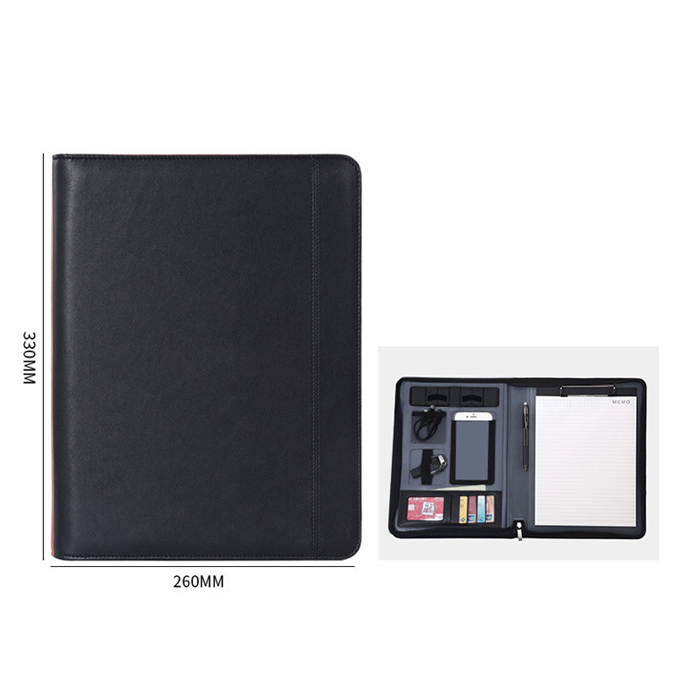 Business Meeting File leather organizer document portfolio folder with wireless charge function