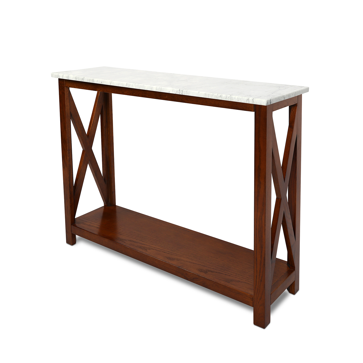 High Quality Customizable Designed X Style Console Table Carrara Marble Top Walnut