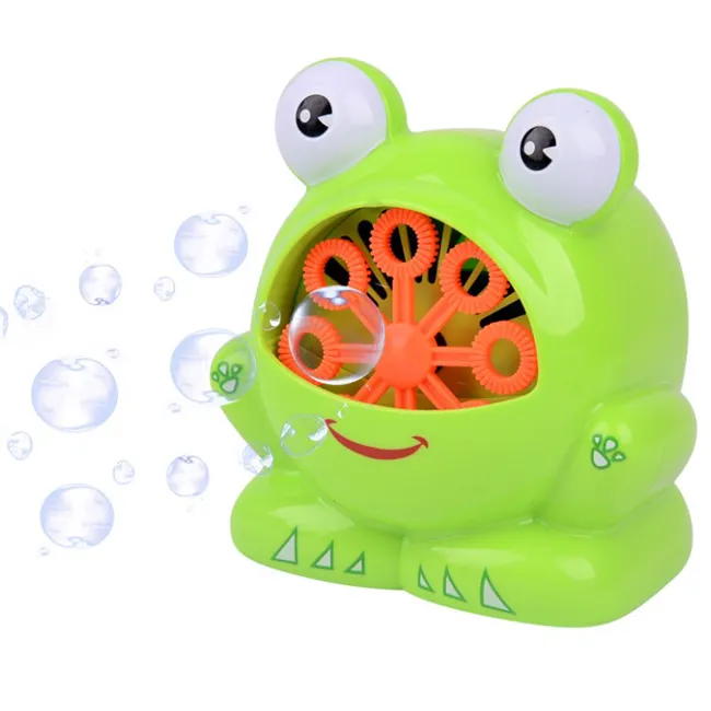 Electric cartoon frog bubble machine outdoor activity toy cute bubbles kids toys with display box