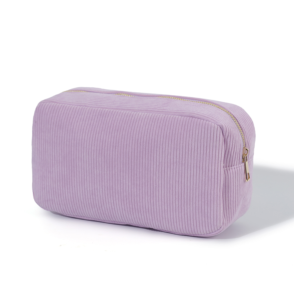China Manufacturers Zipper Pouch logo corduroy cosmetic bag Cosmetic Make Up Bag OEM Custom