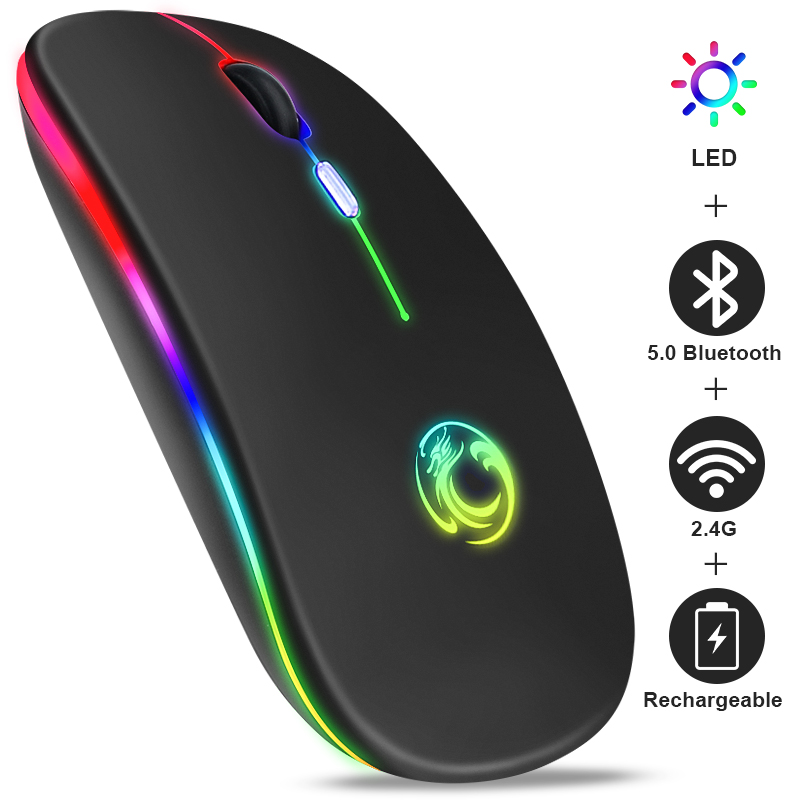 Беспроводная мышь Blueteeth RGB перезаряжаемая мышь беспроводной компьютер бесшумный LED эргономичная игровая мышь для ноутбука ПК